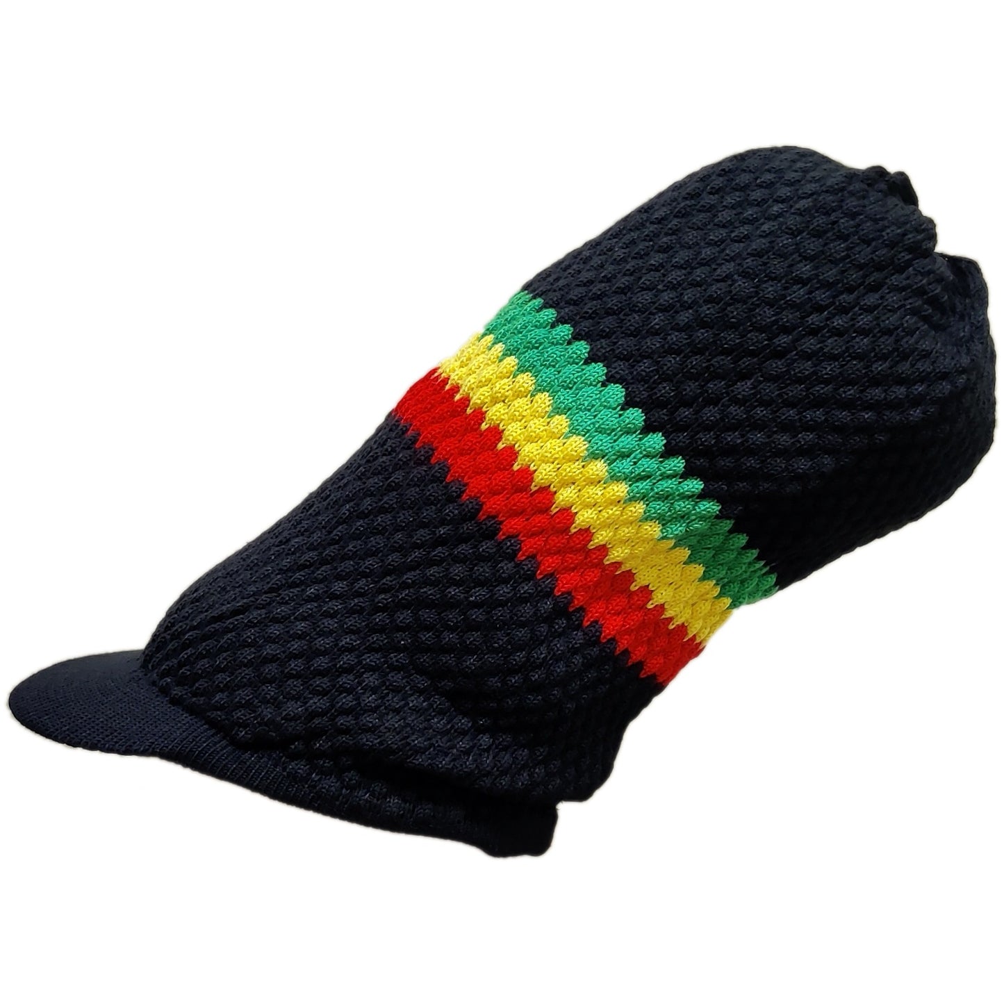 Shoe String King SSK Rasta Knit Tam Hat Dreadlock Cap (Long Black RYG Stripe w/Brim)